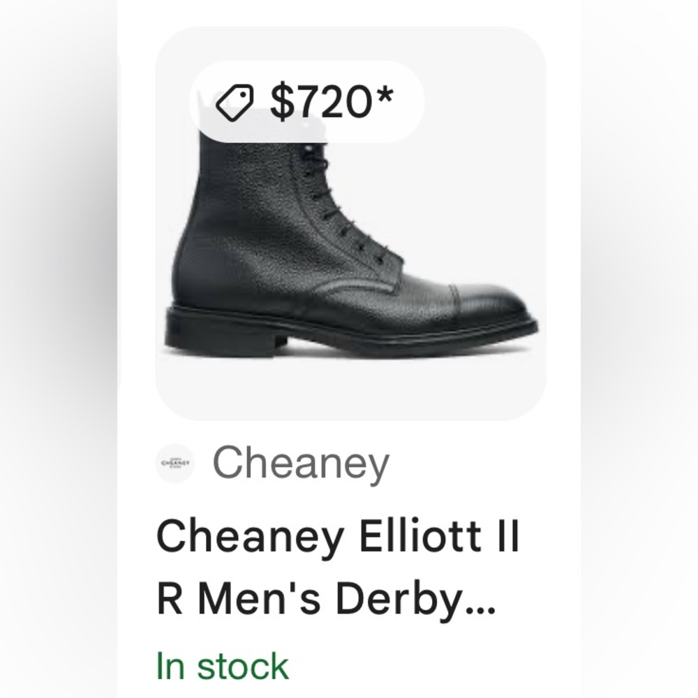 NWOT Joseph Cheaney Penhill Capped Derby Boot in Black Grain Leather |Size 11R - Picture 15 of 16